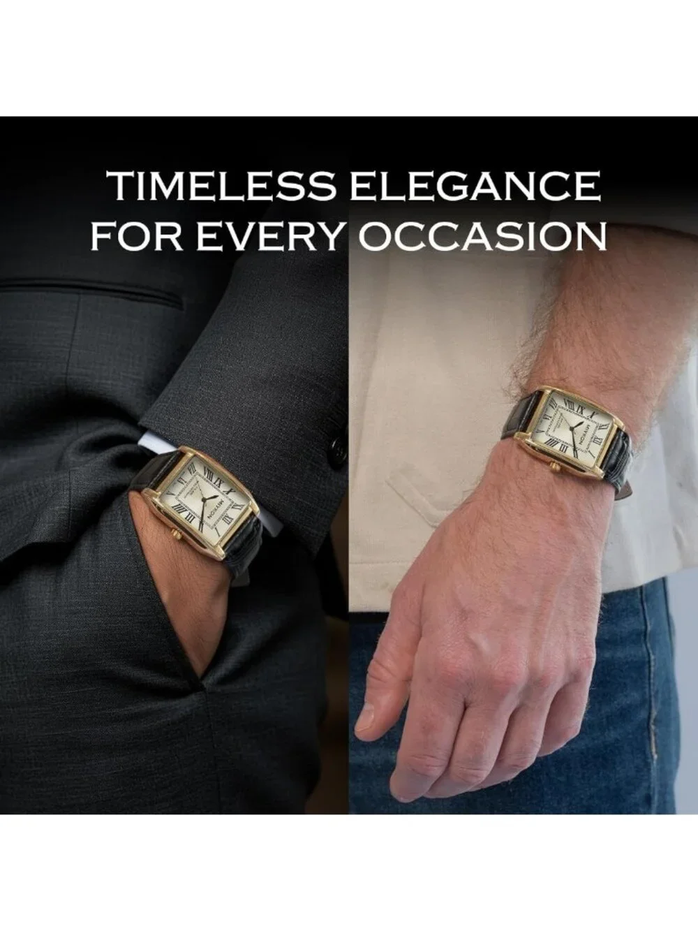 Vintage Men's Tank Dress Watch | Genuine Leather Strap, Water Resistant, Classic